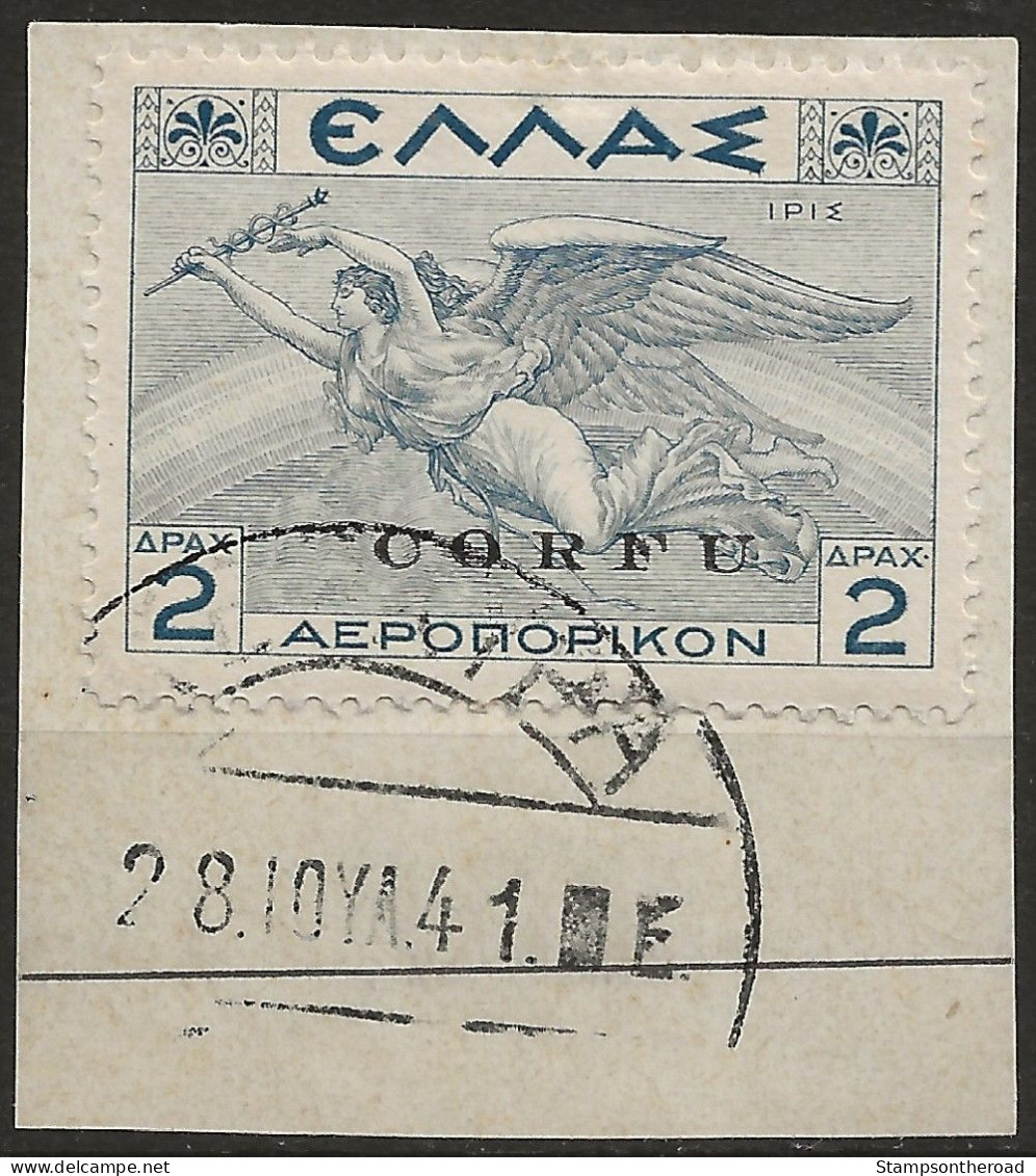 OICOPA4UFR-1941 Occup. Milit. Ital. CORFU'', Sass. Nr. P.A. 4, Francobollo Usato Per Posta Su Frammento °/ - Corfù