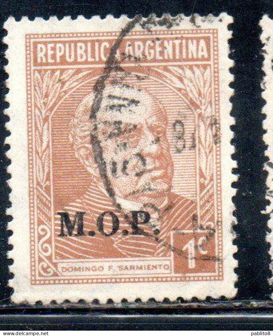 ARGENTINA 1935 1937 OFFICIAL DEPARTMENT STAMP OVERPRINTED M.O.P. MINISTRY OF PUBLIC WORKS MOP 1c USED USADO - Officials