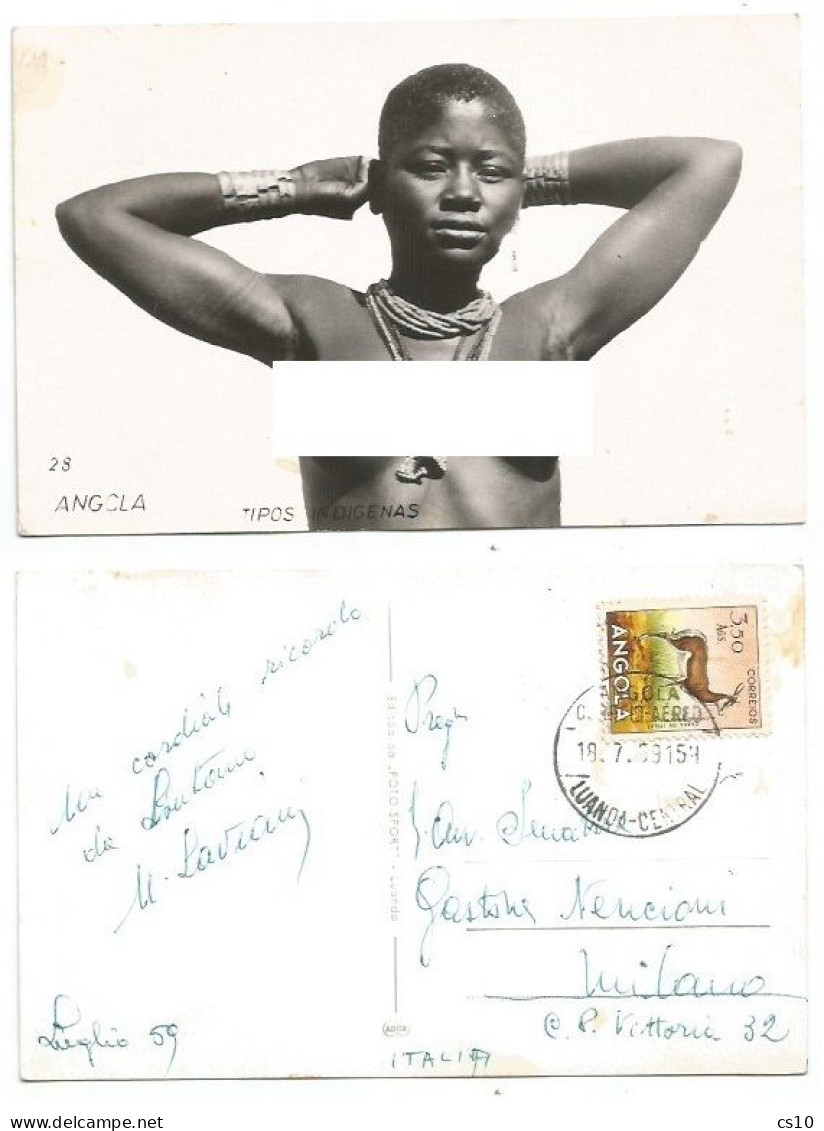 Angola B/w Pcard #28 Tipos Indigenas Young Woman Luanda 18jul1959 With Antelope AGS.3.50 Solo Franking - Angola