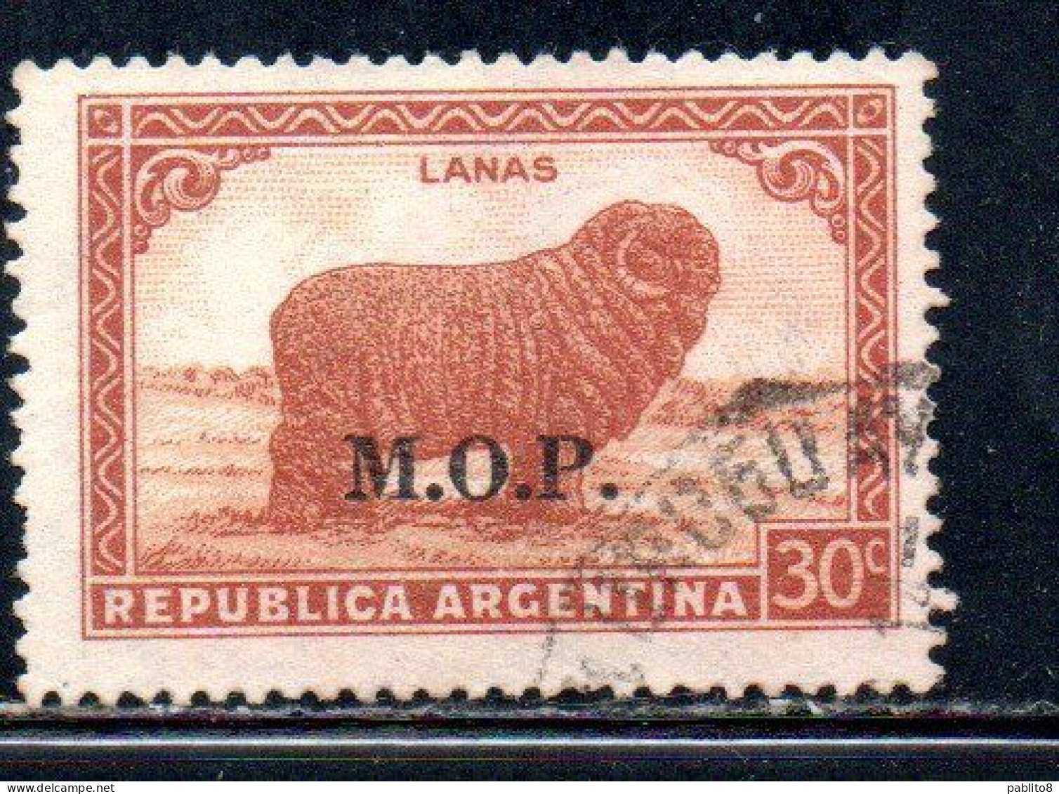 ARGENTINA 1935 1937 OFFICIAL DEPARTMENT STAMP OVERPRINTED M.O.P. MINISTRY OF PUBLIC WORKS MOP 30c USED USADO - Dienstzegels