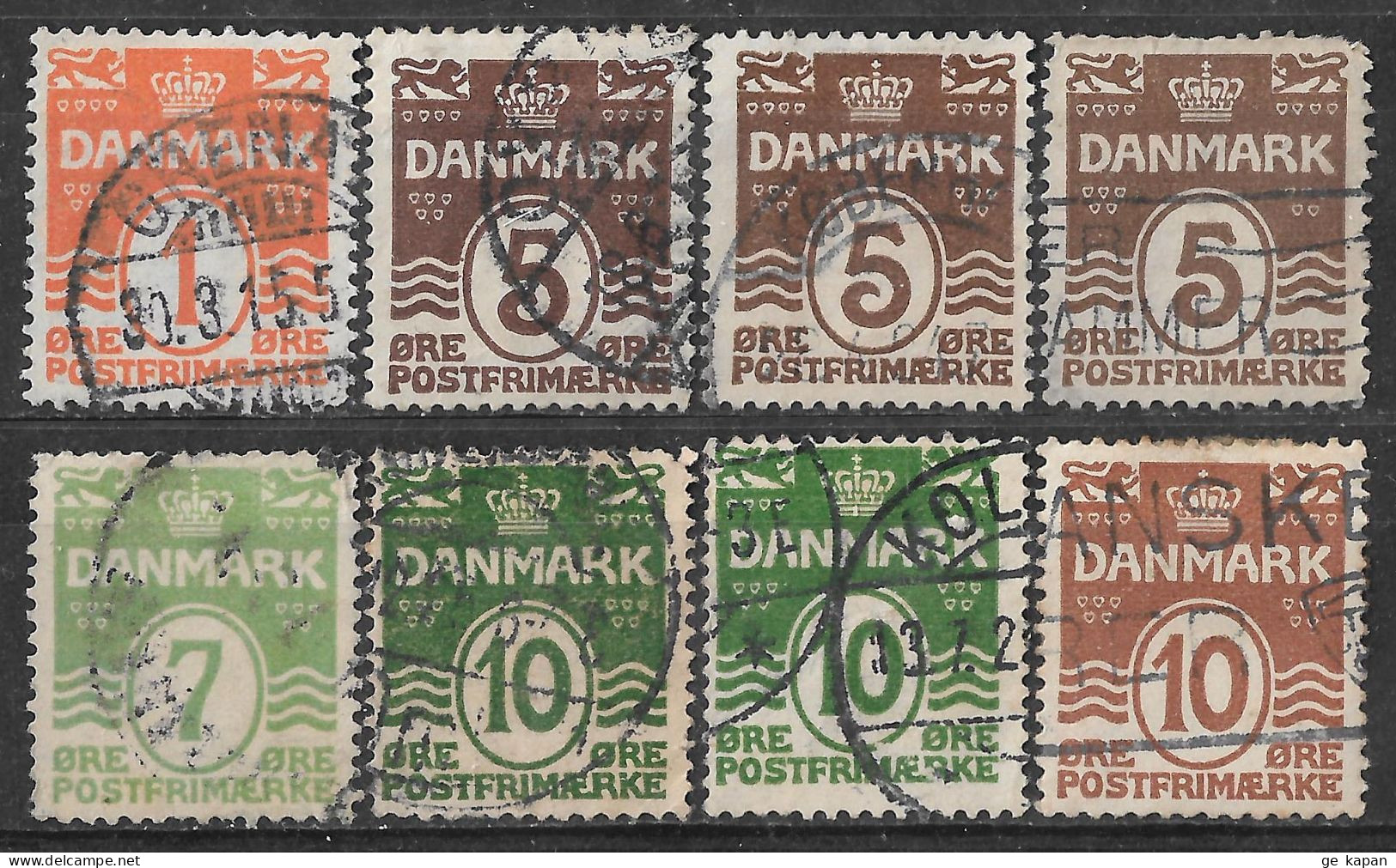 1914-1930 DENMARK Set Of 8 USED STAMPS Perf.14x14½ (Michel # 77,118,120,166,184) CV €6.20 - Gebraucht