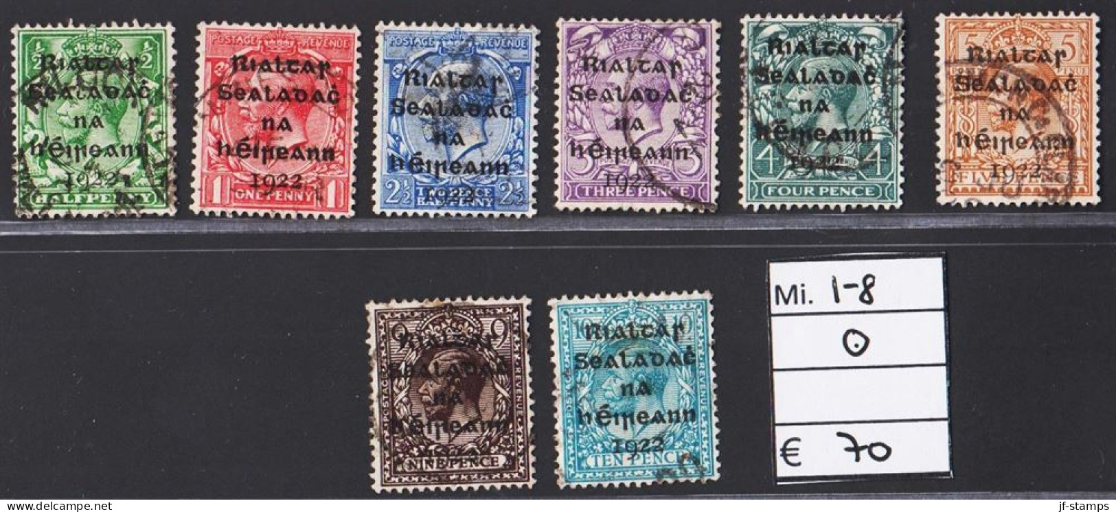 1922. EIRE. Georg V Complete Set With 8 Stamps Overprinted In BLACK In Five Lines.  (Michel 1-8) - JF544499 - Usati