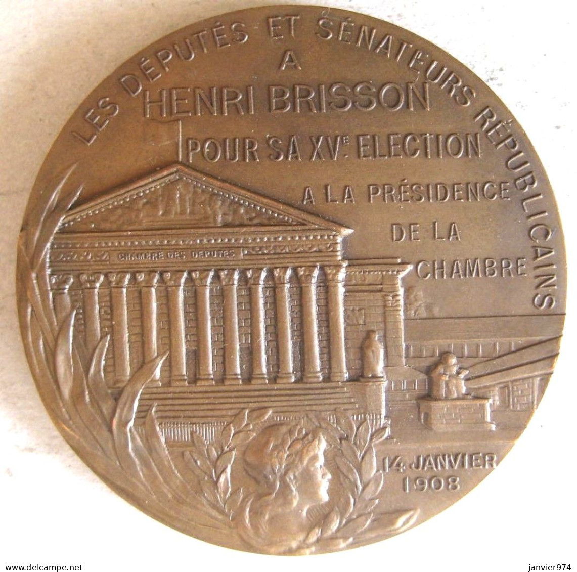 Médaille En Bronze Henri Brisson,  Président De La Chambre Des Députés 1908, Par E. Daussin - Altri & Non Classificati