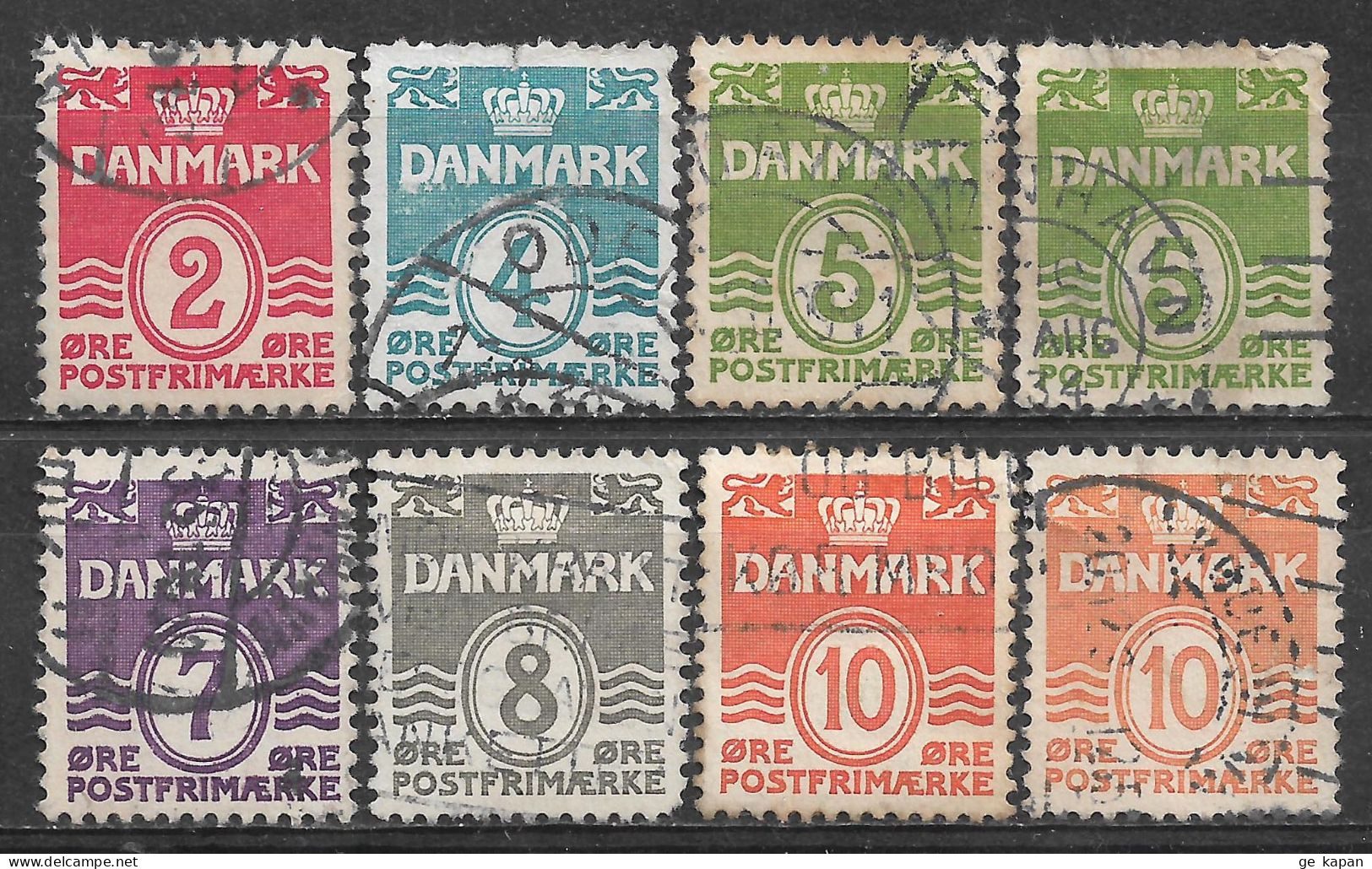 1933-1939 DENMARK Set Of 8 USED STAMPS (Michel # 196-201) CV €2.40 - Oblitérés