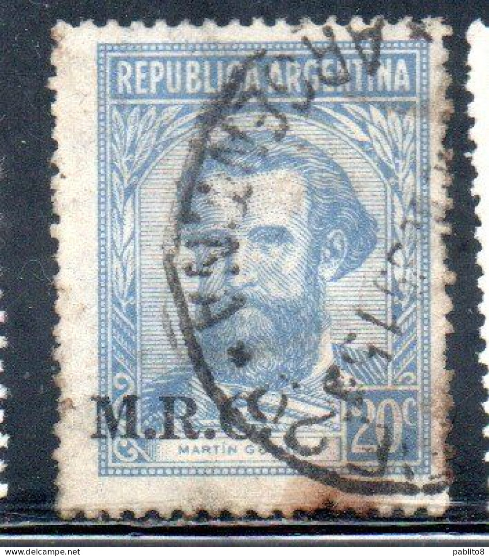 ARGENTINA 1935 1937 OFFICIAL DEPARTMENT STAMP OVERPRINTED M.R.C. MINISTRY OF FOREIGN AFFAIRS RELIGION MRC 20c USED USADO - Oficiales