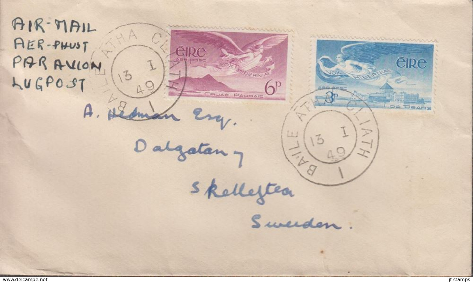 1949. EIRE. 3 + 6 P AIR MAIL On Cover To Sweden Cancelled BAILE ATHA CLIATH 13 I 49. (Michel 103+) - JF432465 - Brieven En Documenten