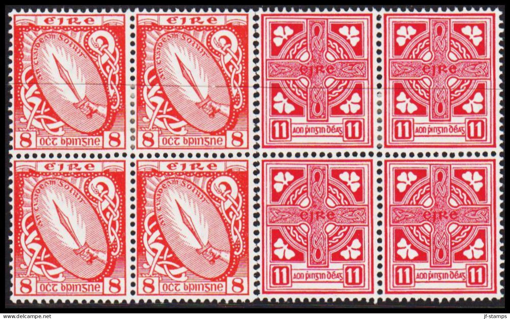 1949. EIRE.  NATIONAL SYMBOLS  8 + 11 Pg. In 4-blocks With 2 Stamps Never Hinged And 2 St... (Michel 106-107) - JF542288 - Unused Stamps