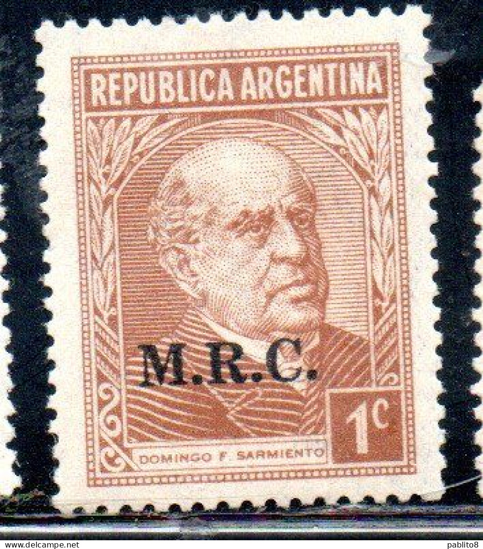 ARGENTINA 1935 1937 OFFICIAL DEPARTMENT STAMP OVERPRINTED M.R.C. MINISTRY OF FOREIGN AFFAIRS RELIGION MRC 1c MH - Dienstmarken
