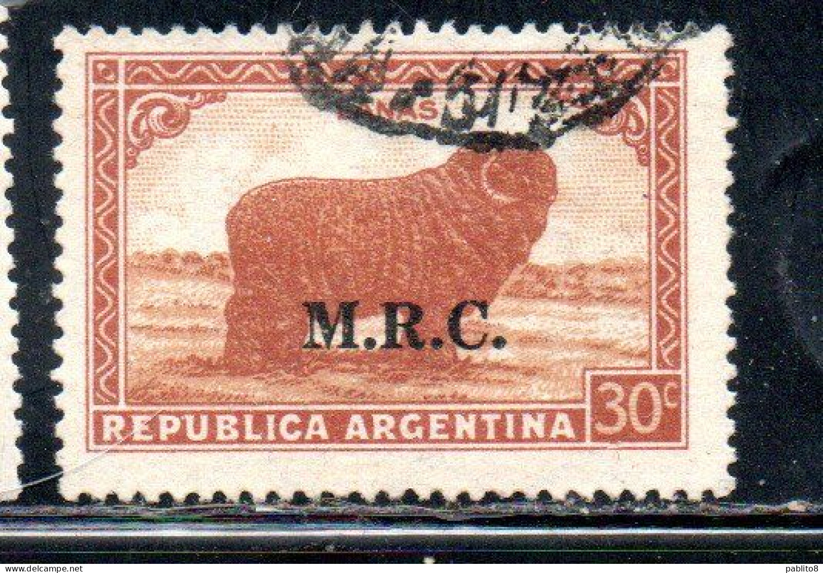ARGENTINA 1935 1937 OFFICIAL DEPARTMENT STAMP OVERPRINTED M.R.C. MINISTRY OF FOREIGN AFFAIRS RELIGION MRC 30c USED USADO - Officials