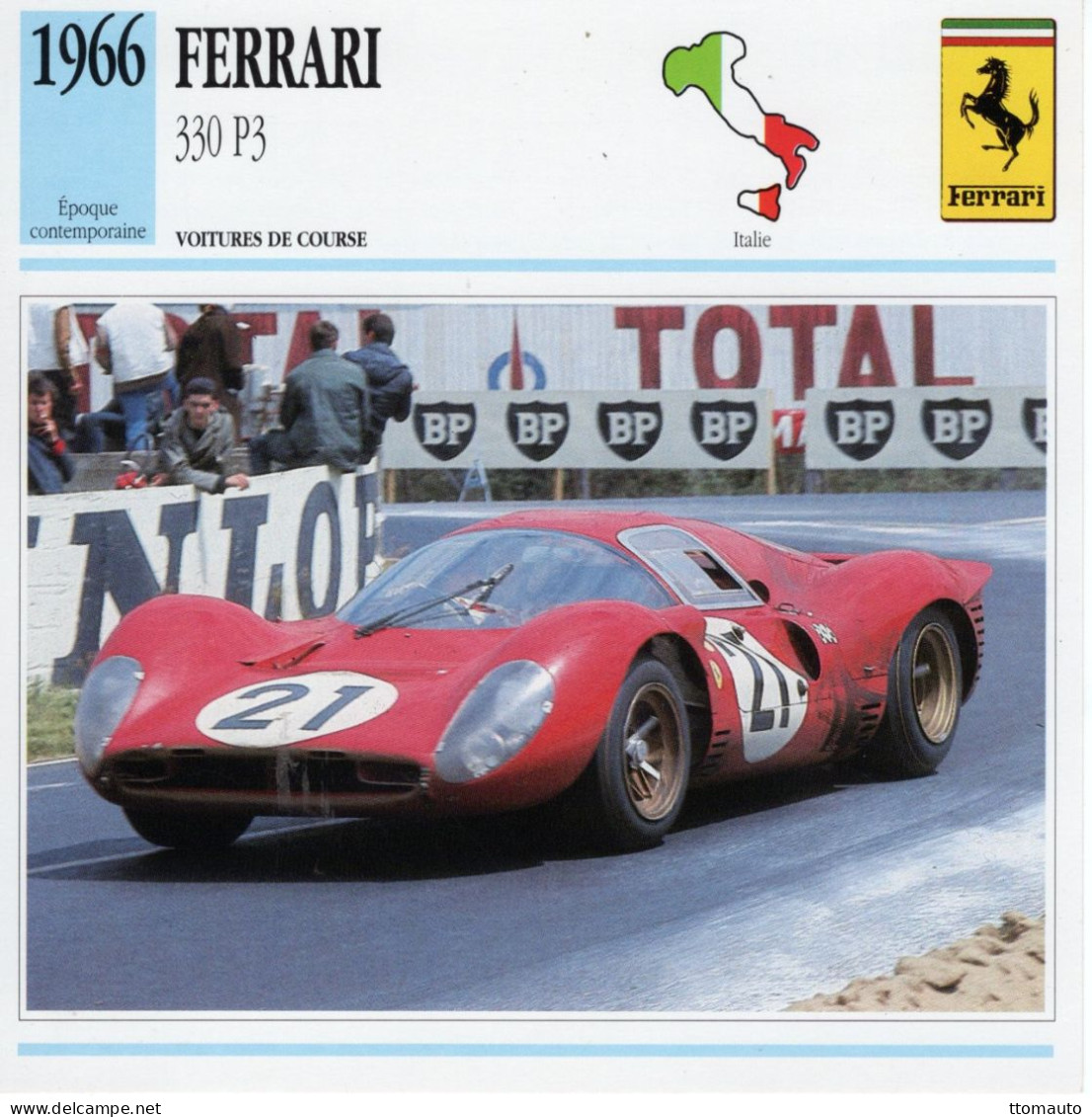 Fiche  -  Voiture De Course  -  Ferrari 330 P3  (1966)  -  Carte De Collection - Automobili