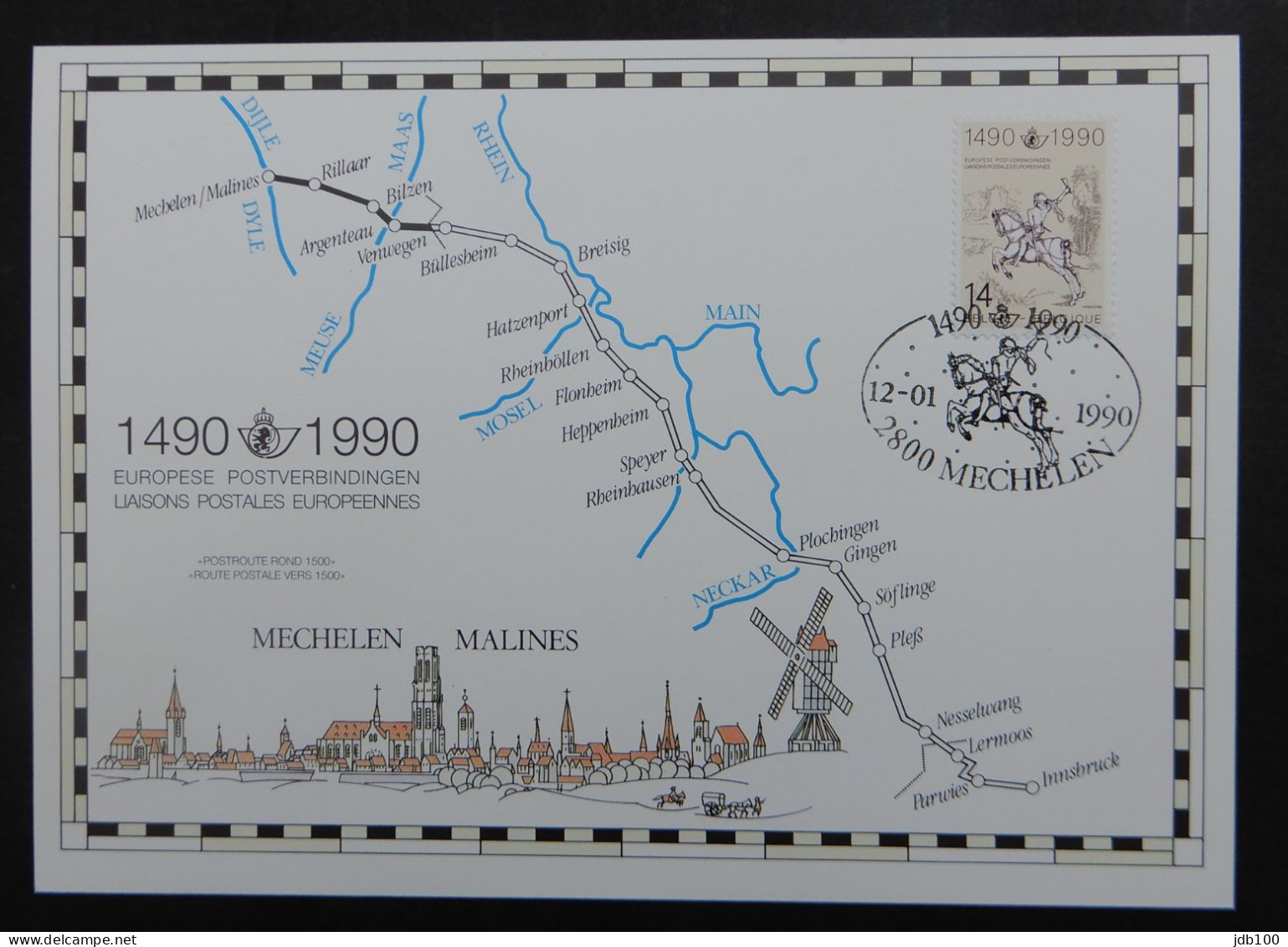 Herdenkingskaart België Belgique 1990 2350HK Mechelen Europese Postverbindingen - Cartoline Commemorative - Emissioni Congiunte [HK]