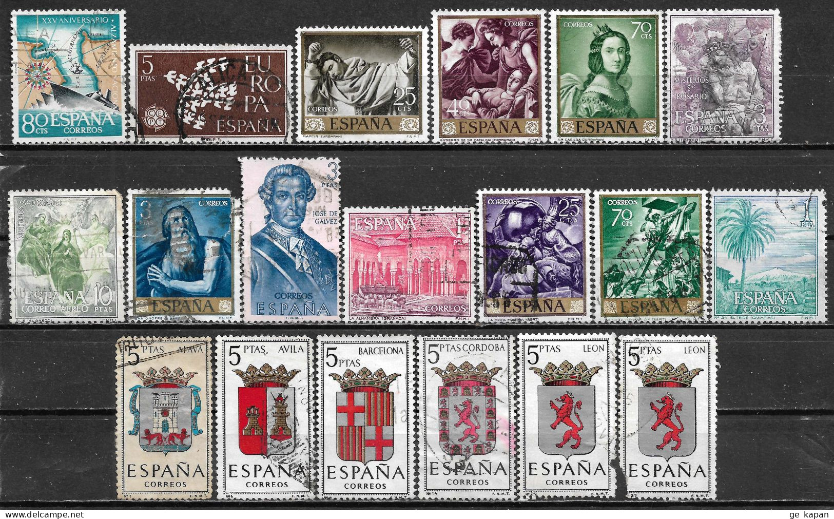 1961-66 SPAIN 19 USED STAMPS (Mi.# 1249,1267,1304-1306,1362,1369,1391,1424,1439,1599,1601,1618,1301,1321,1338,1378,1443) - Gebraucht