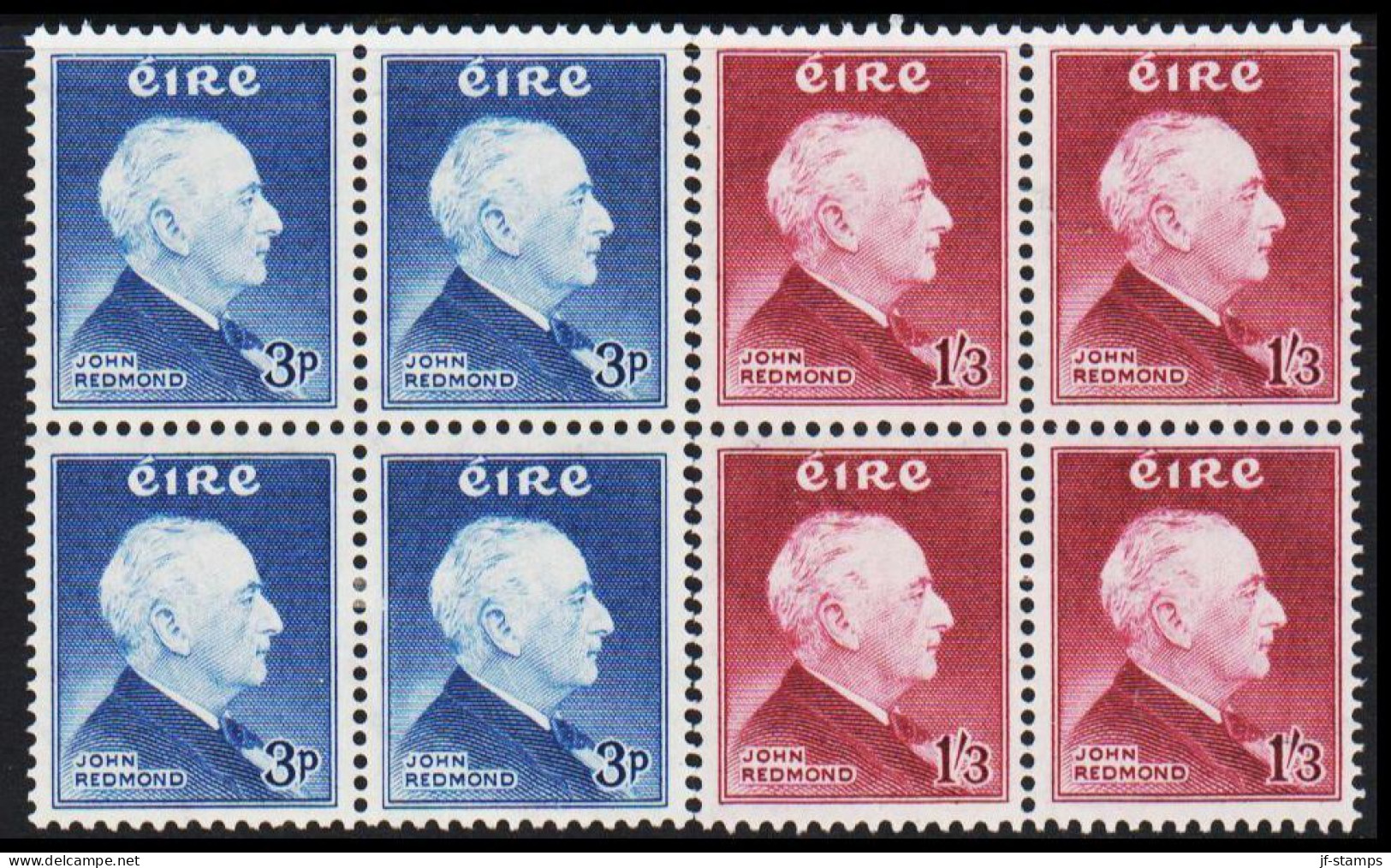 1957. EIRE.  John Edward Redmond Complete Set In 4-blocks With 2 Stamps Never Hinged And ... (Michel 128-129) - JF542262 - Unused Stamps