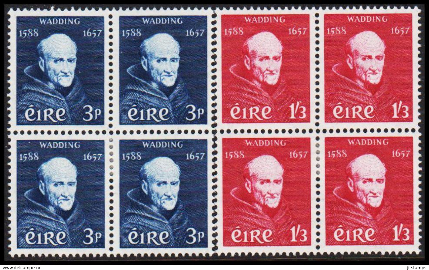 1957. EIRE.  Lucas Wadding Complete Set In 4-blocks With 2 Stamps Never Hinged And 2 Stam... (Michel 134-135) - JF542264 - Unused Stamps