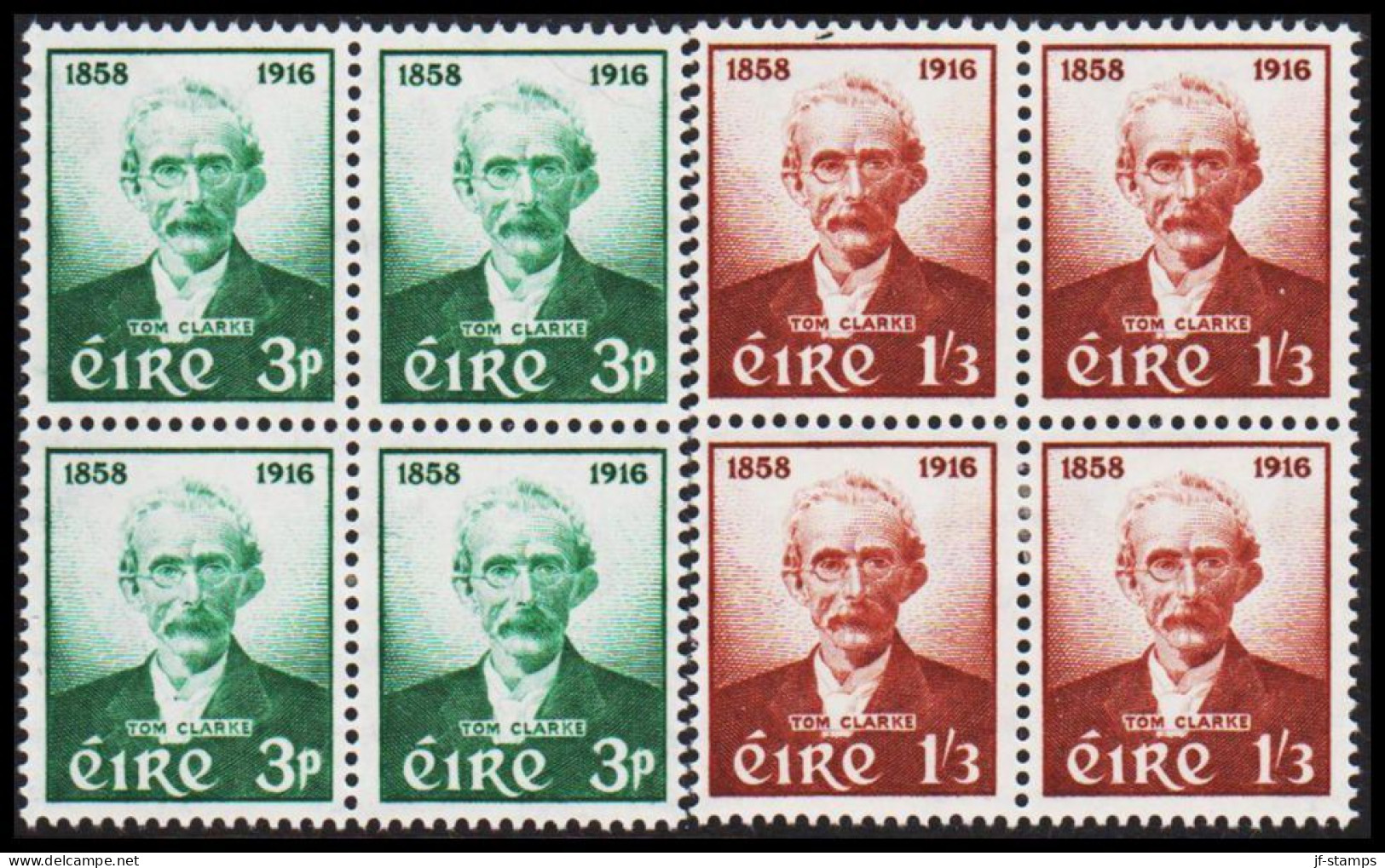 1958. EIRE.  Thomas J. Clarke Complete Set In 4-blocks With 2 Stamps Never Hinged And 2 S... (Michel 136-137) - JF542265 - Nuevos