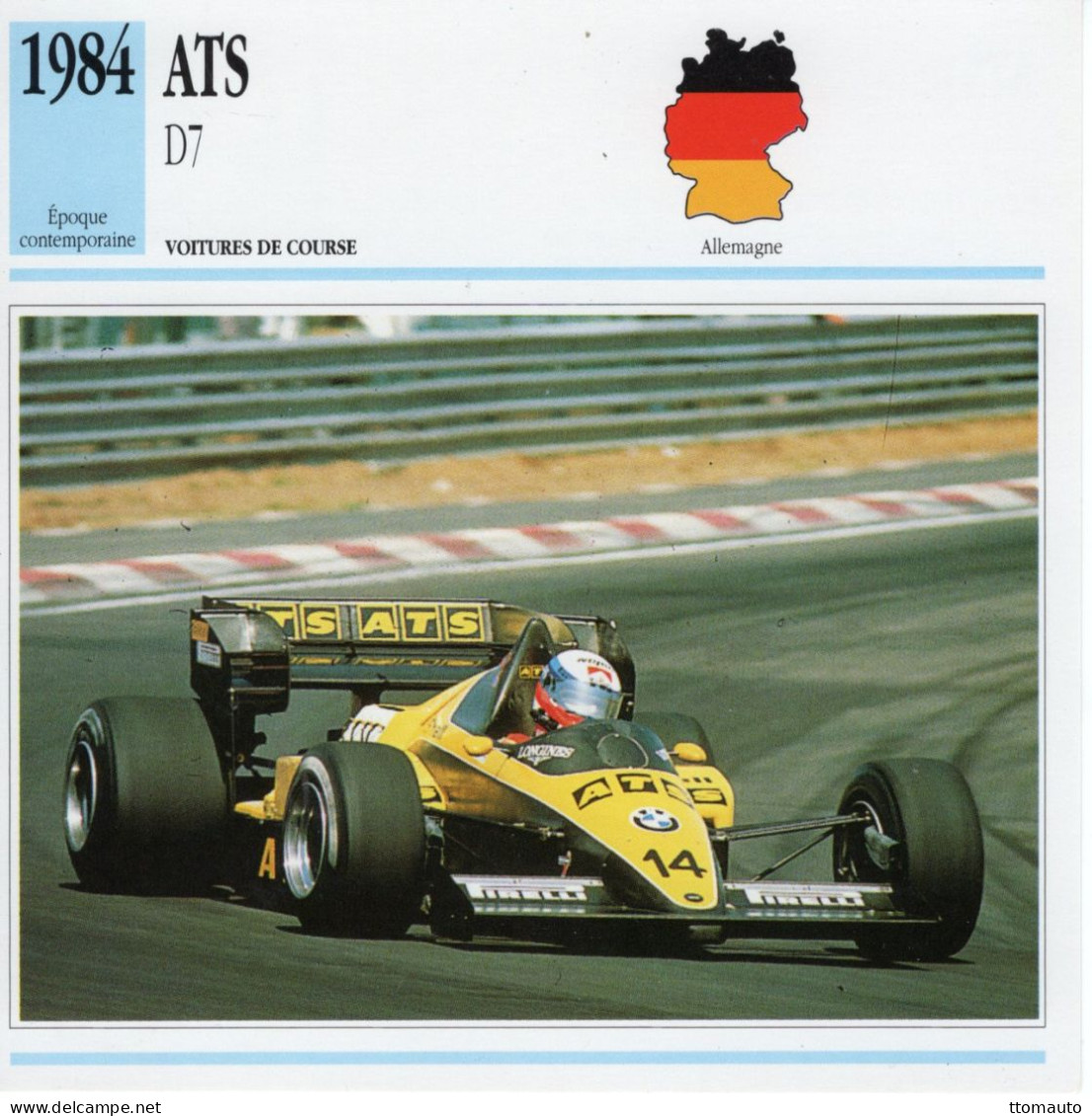 Fiche  -  Voiture De Course F1  -  ATS D7/01  (1984)  - Pilote: Manfred Winkelhock -  Carte De Collection - Auto's