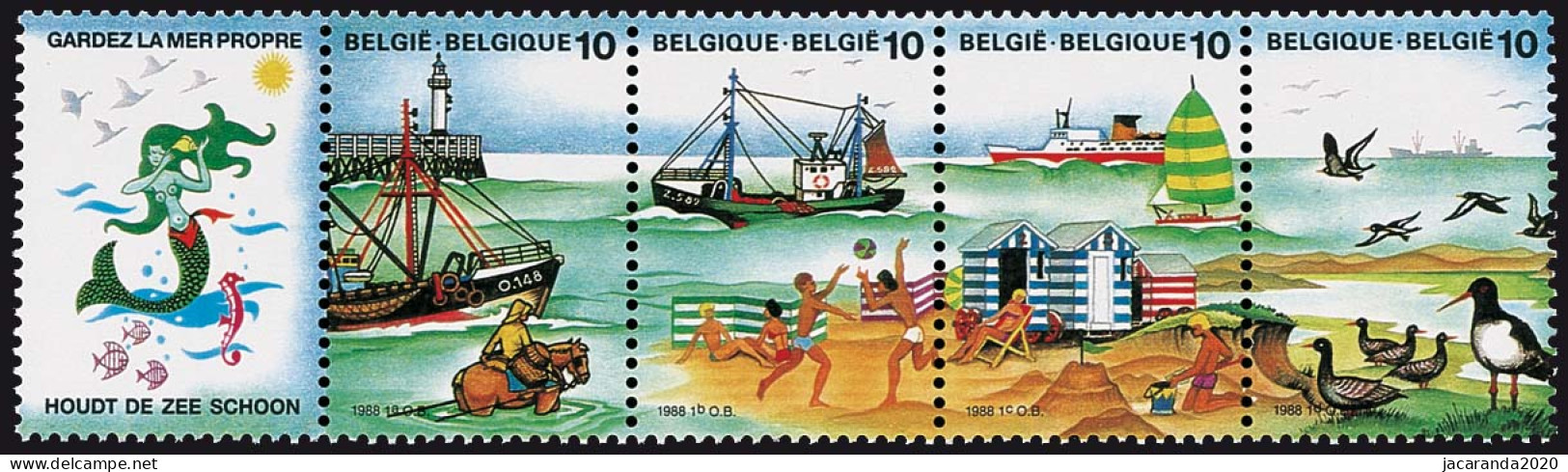 België 2273B - De Zee - La Mer - Strook Van 4 + Vignet Zeemeermin - Sirène - Ungebraucht