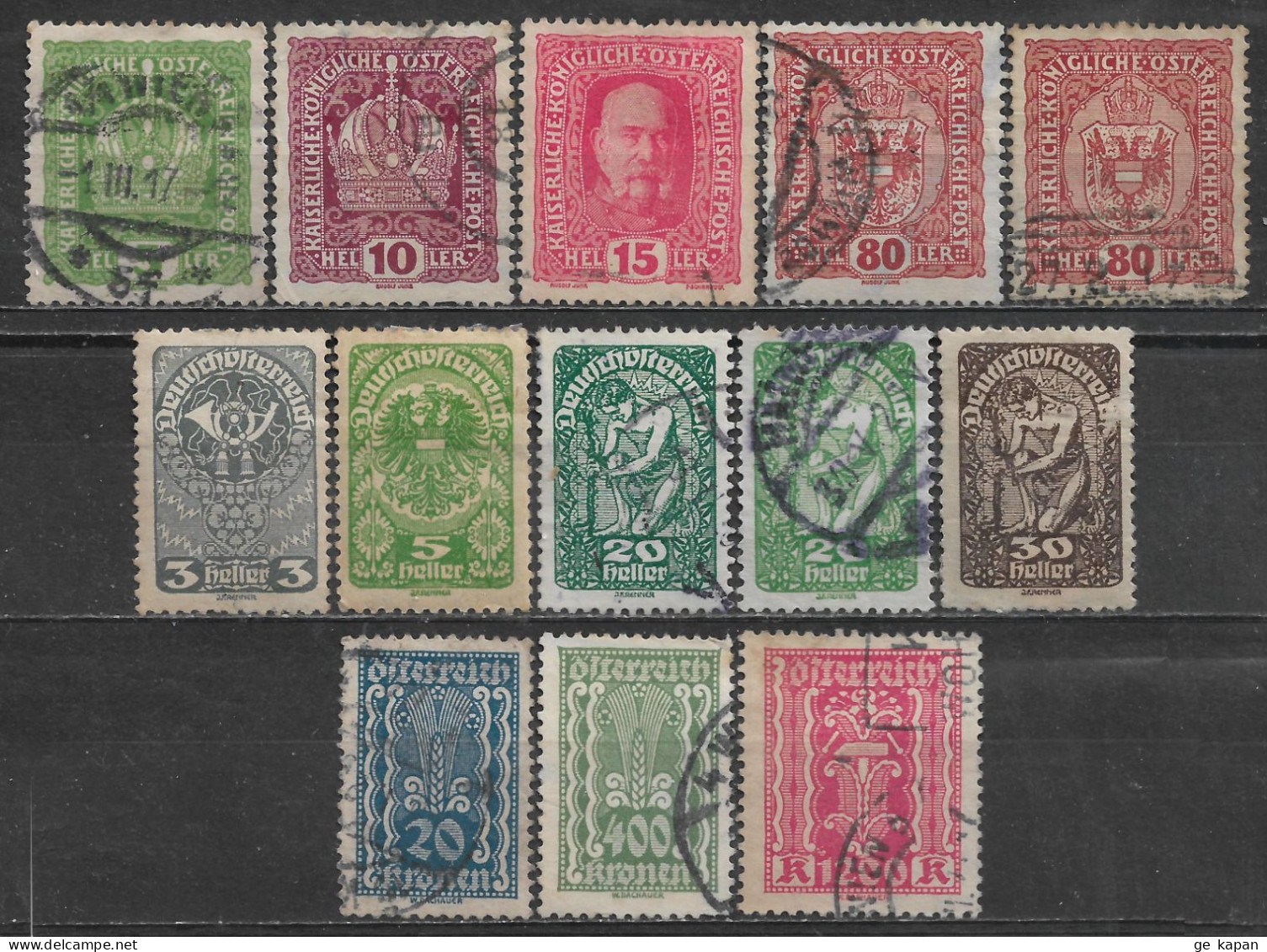 1916-1923 AUSTRIA Set Of 13 USED STAMPS (Michel # 186,188,190,197,255,256,263,264,370,386,392) - Gebruikt