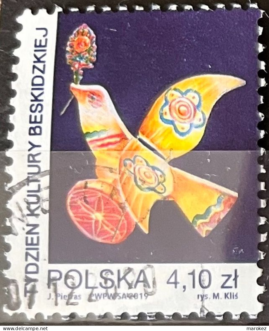 POLAND 2019 Culture - Beskid Culture Week; Painted Wooden Bird With Flower Postally Used MICHEL # 5128 - Used Stamps
