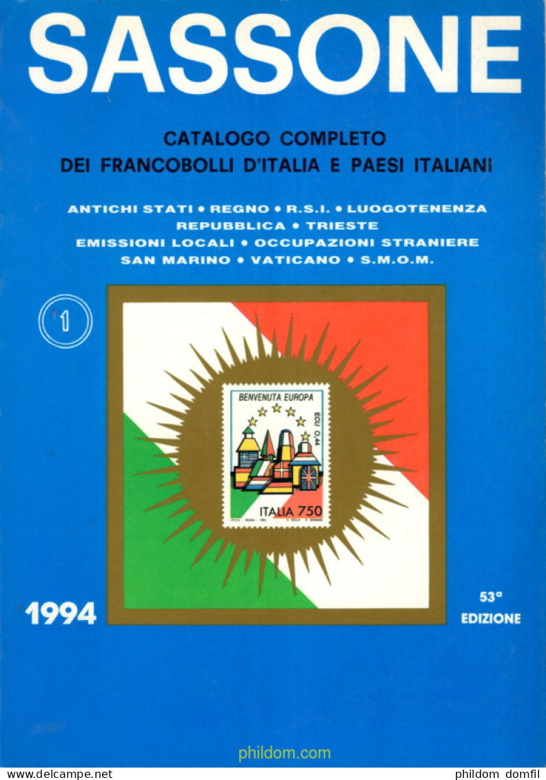 Sassone Catalogo Completa Dei Francobolli D'Italia E Paes Italiani 1994 - Thématiques