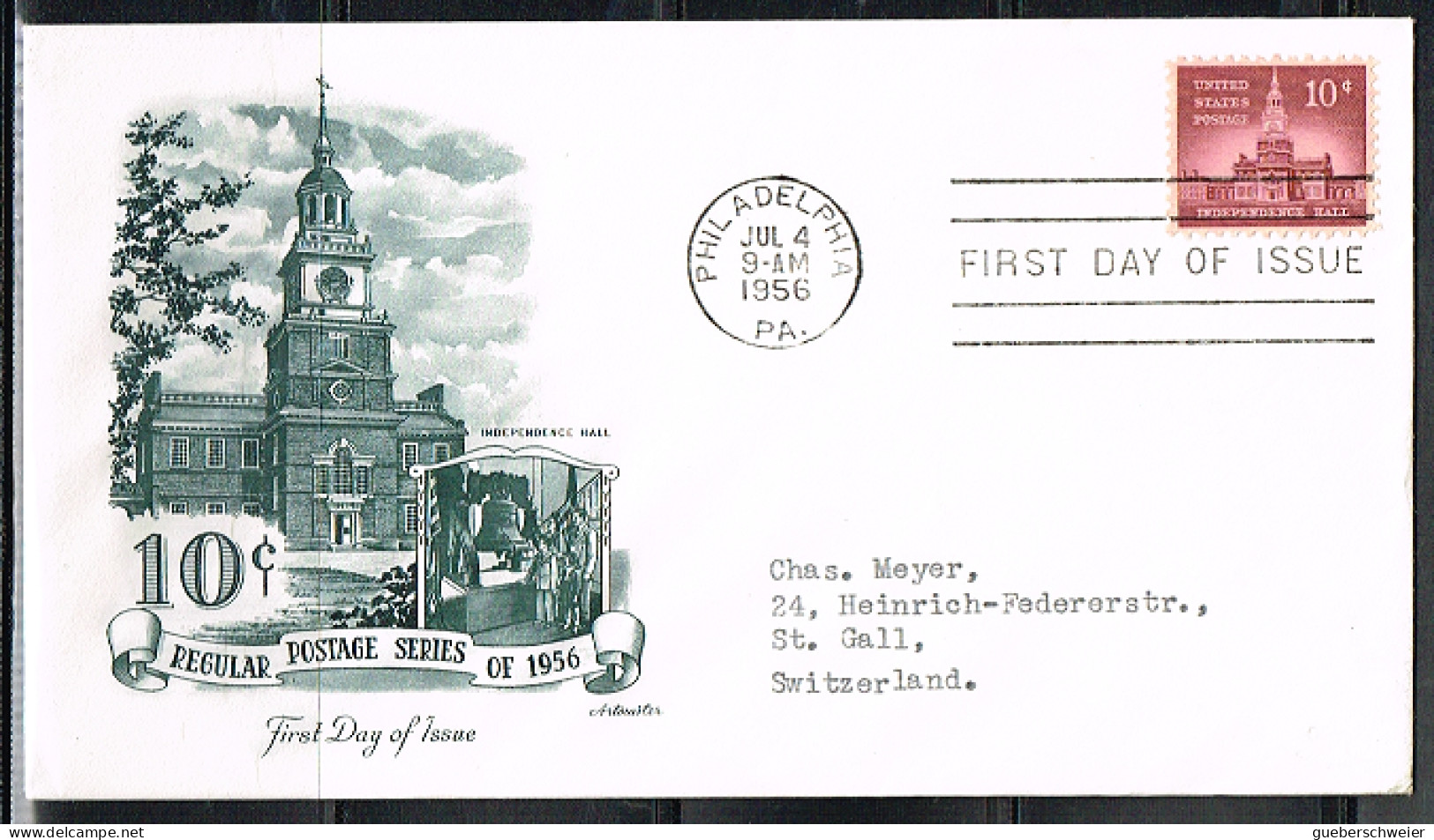 IND L 6 - ETATS-UNIS N° 615 Indépendance Hall Sur FDC Pour La Suisse - 1951-1960