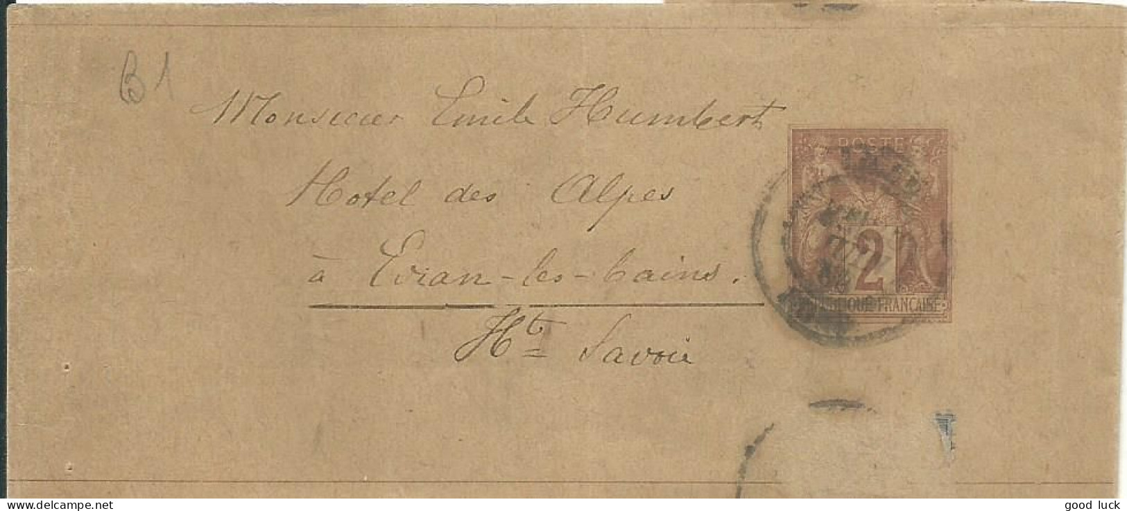 FRANCE BANDE B2  2c POUR EVIAN LES BAINS ( HAUTE SAVOIE ) DE1886  LETTRE COVER - Streifbänder