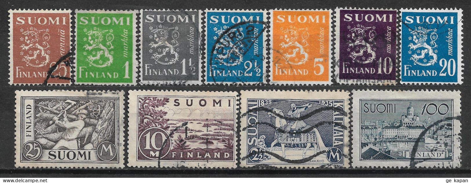 1930-1950 FINLAND Set Of 11 Used Stamps (Michel # 161,166B,170A,174,176F,176I,178,179,209,240,296) CV €8.95 - Usati