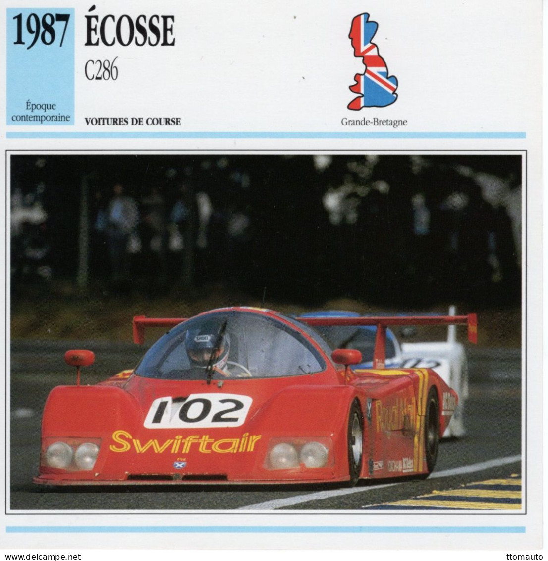 Fiche  -  Voiture De Course Le Mans  -  Écosse C286 (1987)  - Pilotes: Duez/Mallock/Leslie -  Carte De Collection - Automobili