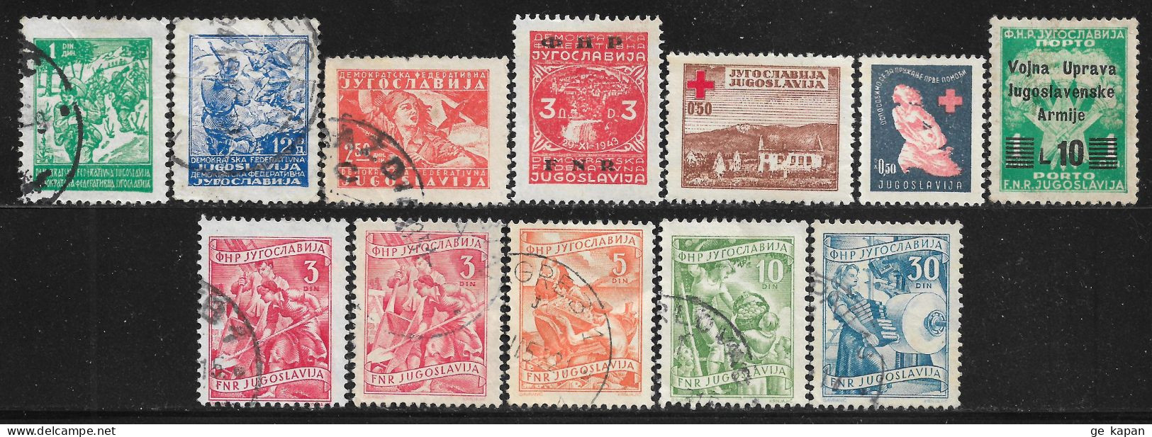 1945-1952 YUGOSLAVIA Set Of 8 Used + 4 MLH Stamps (Scott # 174,182,211,277,RA5,RA6,J23,308,345,346,350) CV $3.00 - Gebraucht