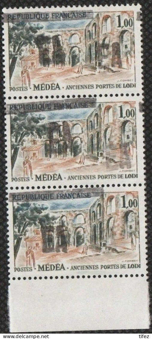 Année 1962-N°358 Neuf**MNH :  "EA"  Surcharge Manuelle  : Alger-RP  (1,00 Médéa ) Bande De 3 Verticale - Algeria (1962-...)