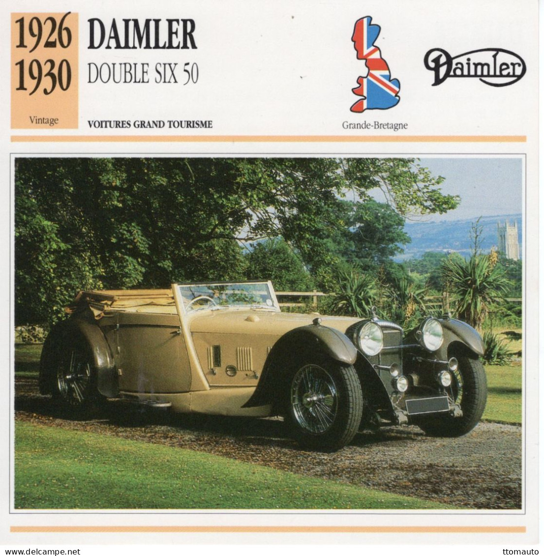 Fiche  -  Voiture Grand Tourisme  -  Daimler Double Six 50  (1928) -  Carte De Collection - Coches