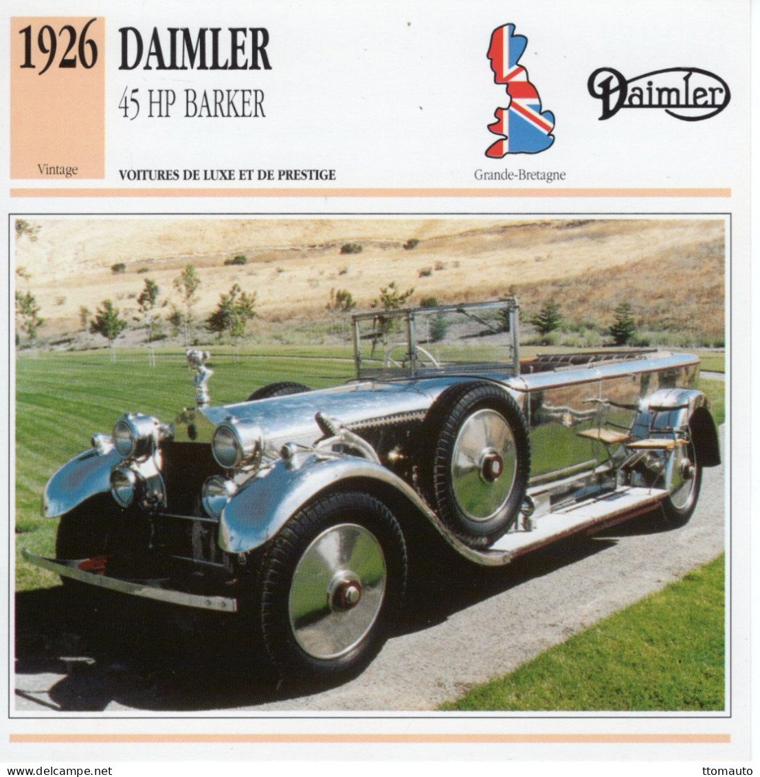 Fiche  -  Voiture De Luxe Et De Prestige  -  Daimler 45hp Barker (1926)   -  Carte De Collection - Coches