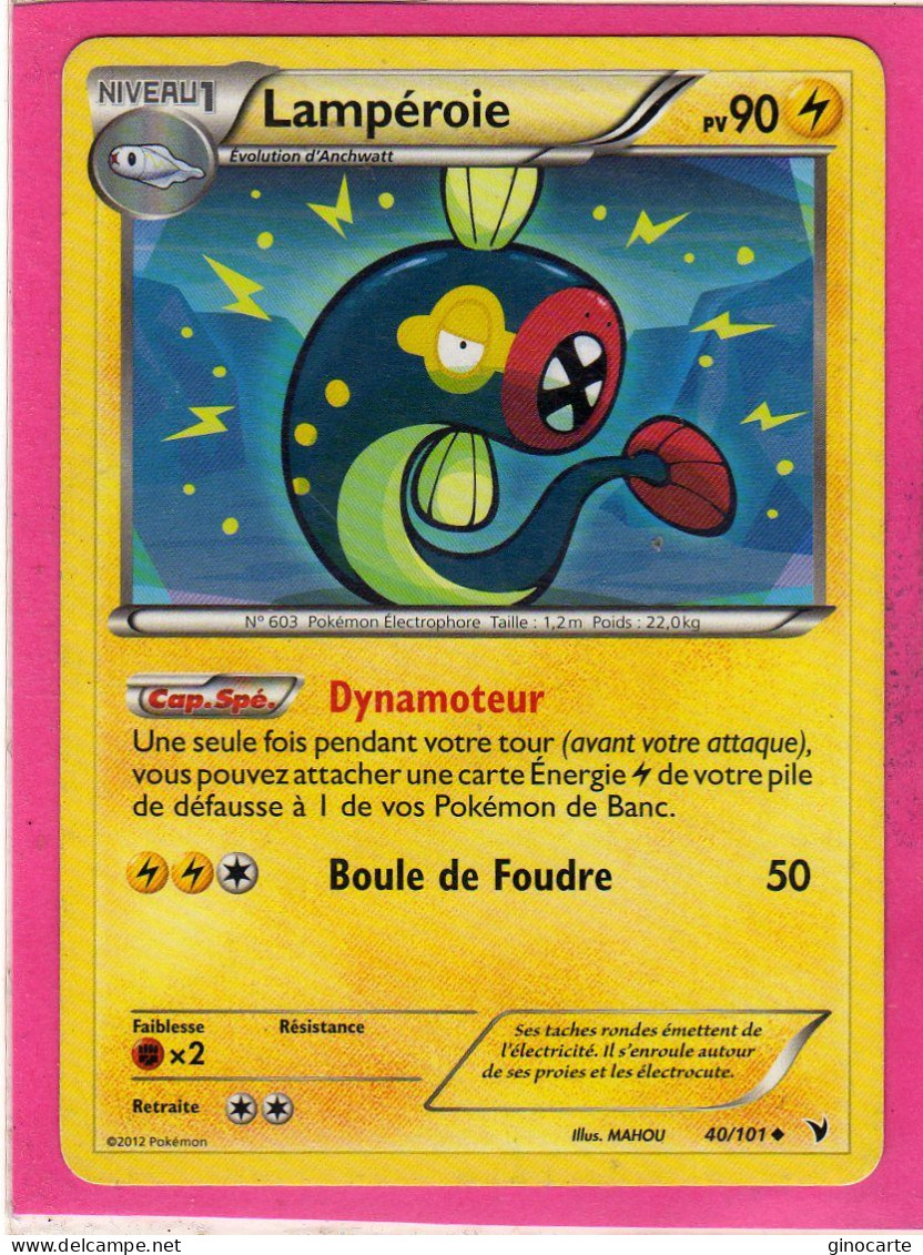 Carte Pokemon Francaise 2012 Noir Et Blanc Nobles Victoires 40/101 Lamperoie 90pv Occasion - Black & White