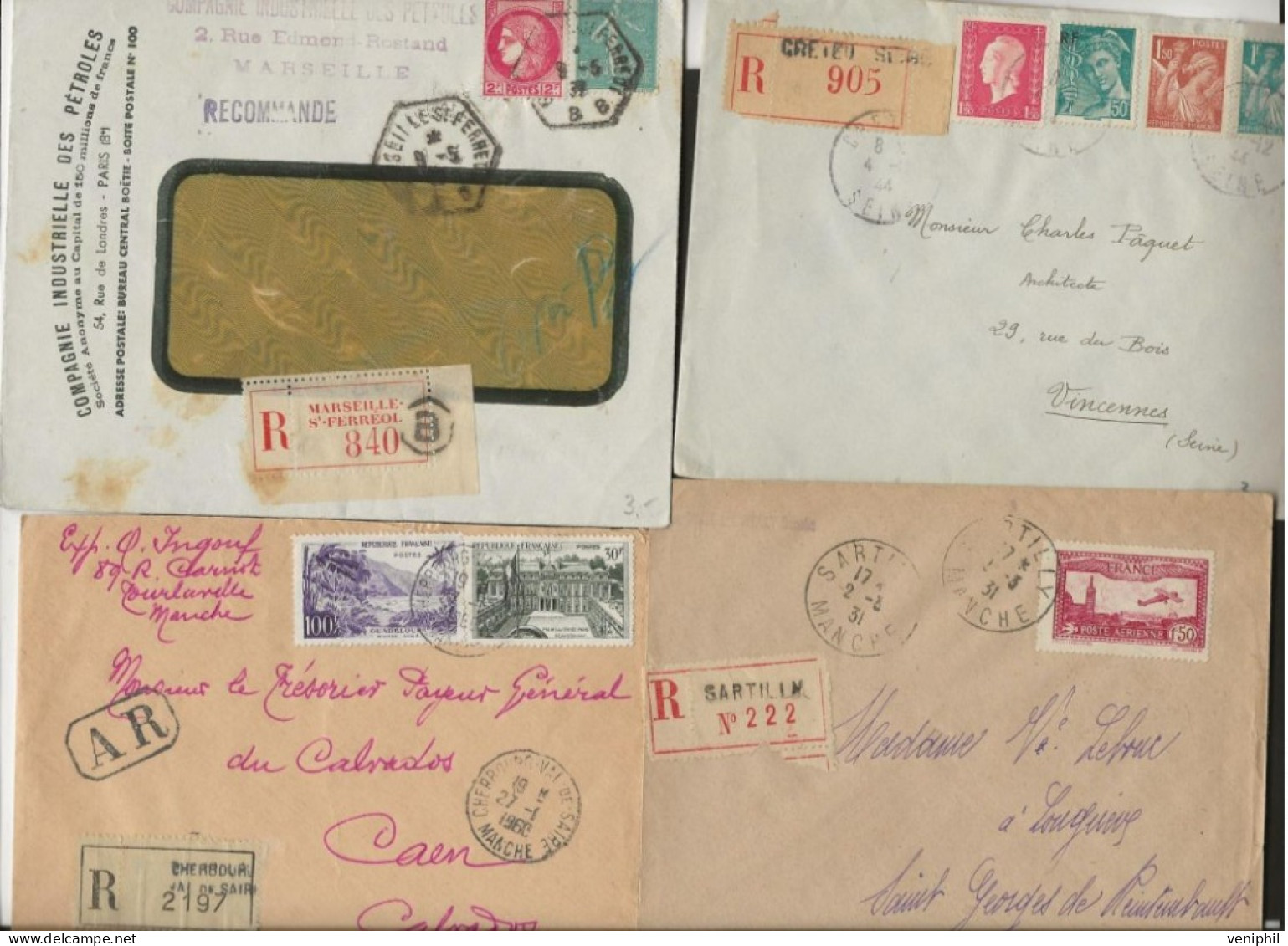 LOT DE 4 LETTRES RECOMMANDEES -AFFRANCHISSEMENT DIVERS - PERIODE 1931-1968 TB - Mechanische Stempels (varia)