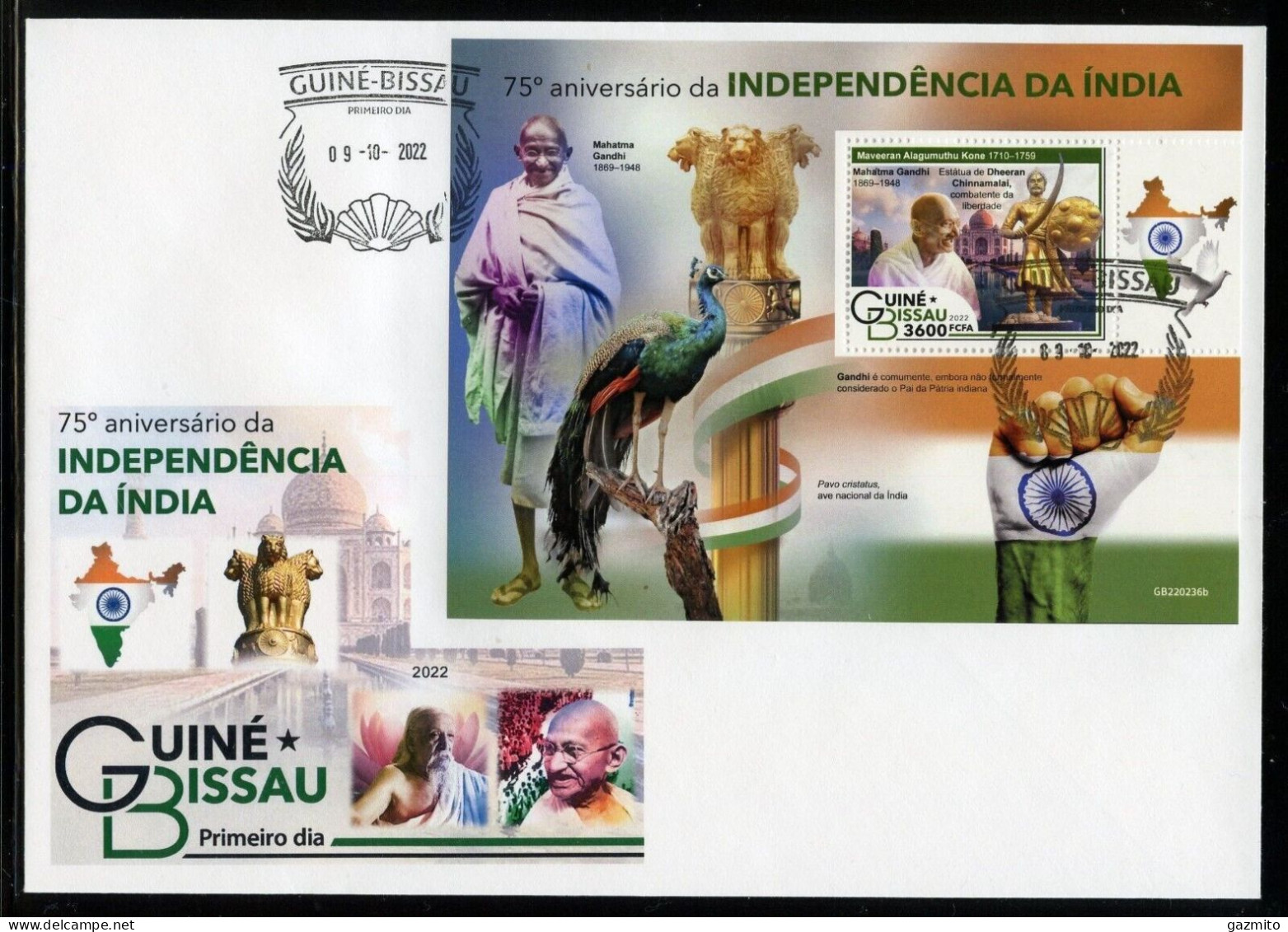 Guinea Bissau 2022, 75t India Independence, Peacock, BF In FDC - Pavoni