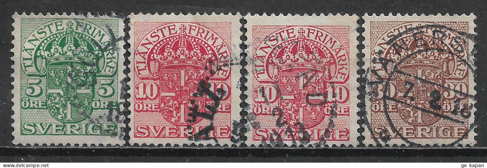 1910-1919 SWEDEN Official Set Of 4 Used Stamps (Scott # O45,O48,O53) - Servizio