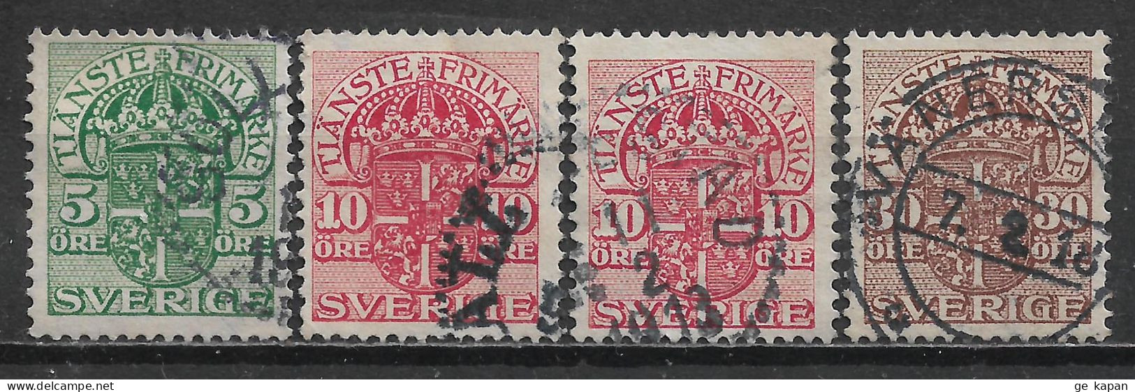 1910-1919 SWEDEN Official Set Of 4 Used Stamps (Scott # O45,O48,O53) - Oficiales