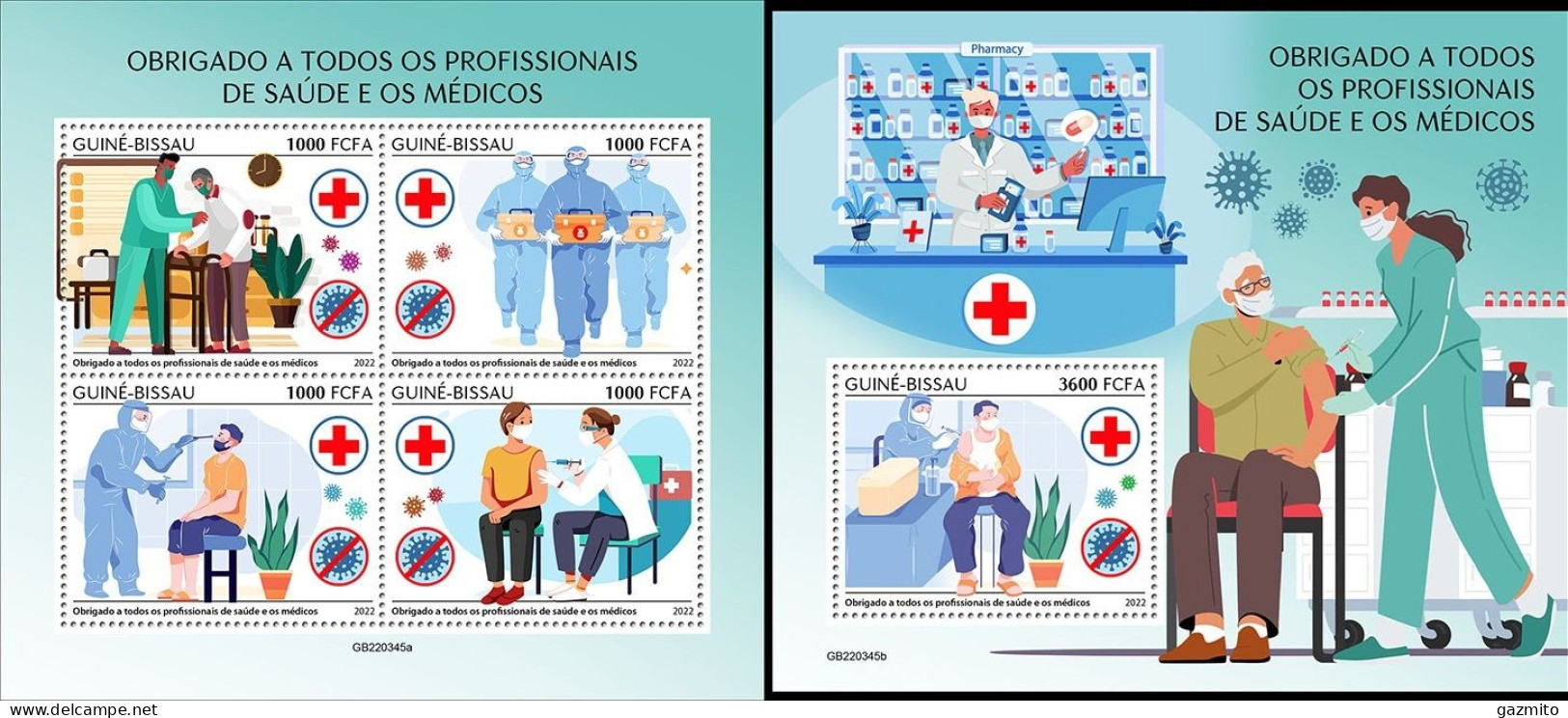 Guinea Bissau 2022, Against Covid II, Red Cross, 4val In BF +BF - Maladies