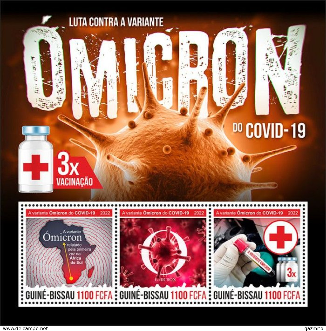 Guinea Bissau 2022, Against Covid, Omicron, Red Cross, 3val In BF - Medicina