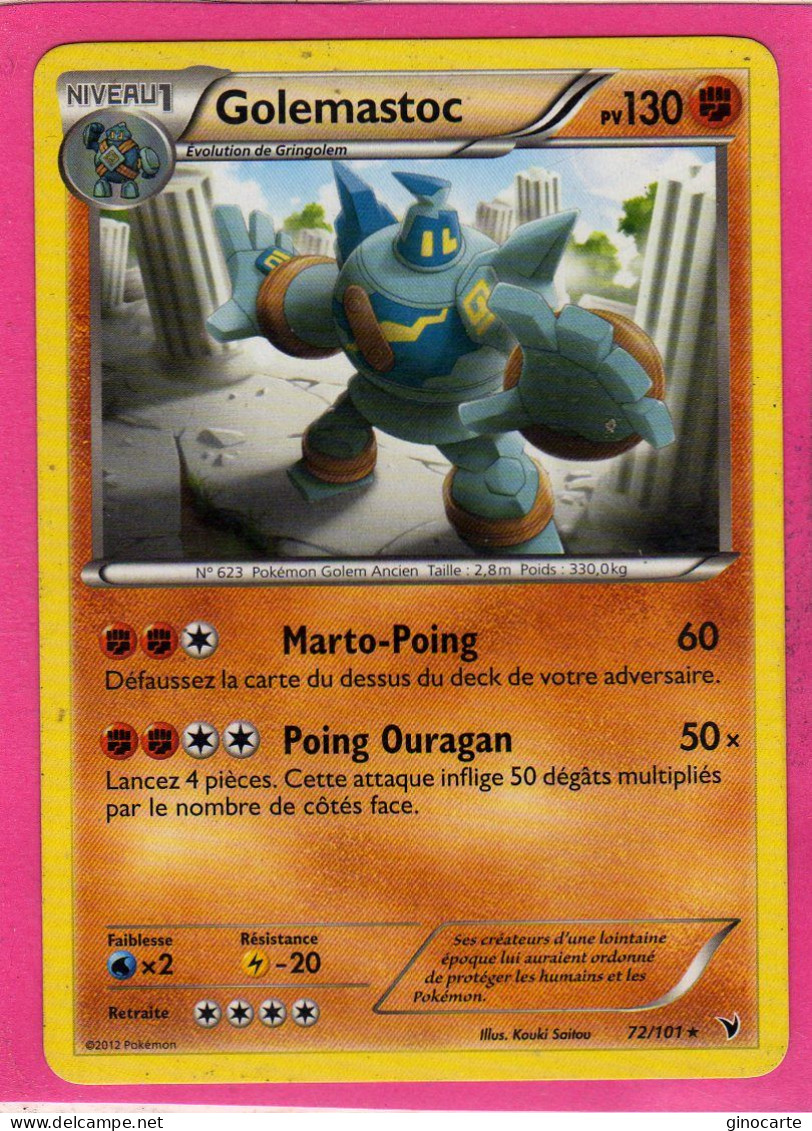 Carte Pokemon Francaise 2012 Noir Et Blanc Nobles Victoires 72/101 Golemastoc 130pv Bon Etat - Noir & Blanc