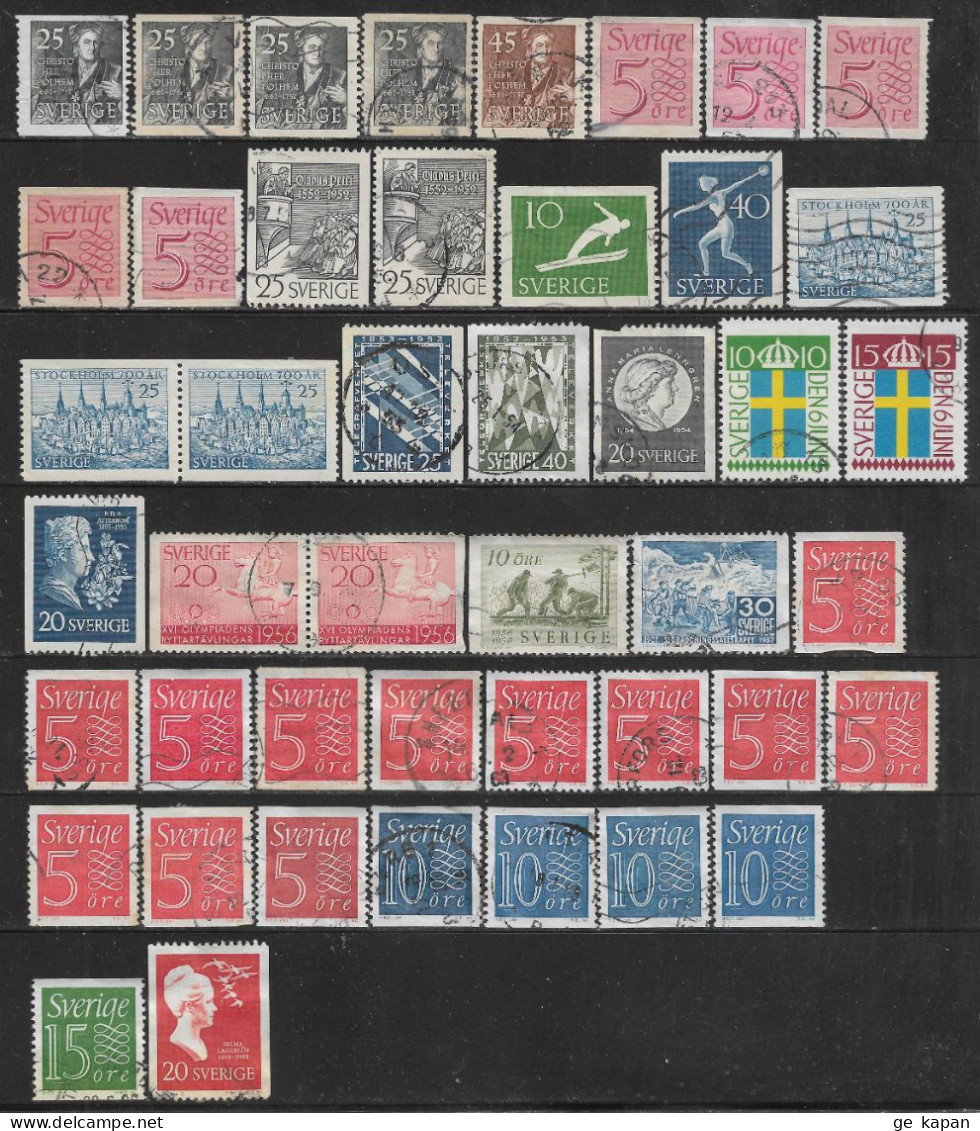 1951-61 SWEDEN 45 Used Stamps Sc.# 427,428,430,432,434,444,446,449,452,453,465,477,478,484,490,497,501,503-505 CV $17.75 - Oblitérés