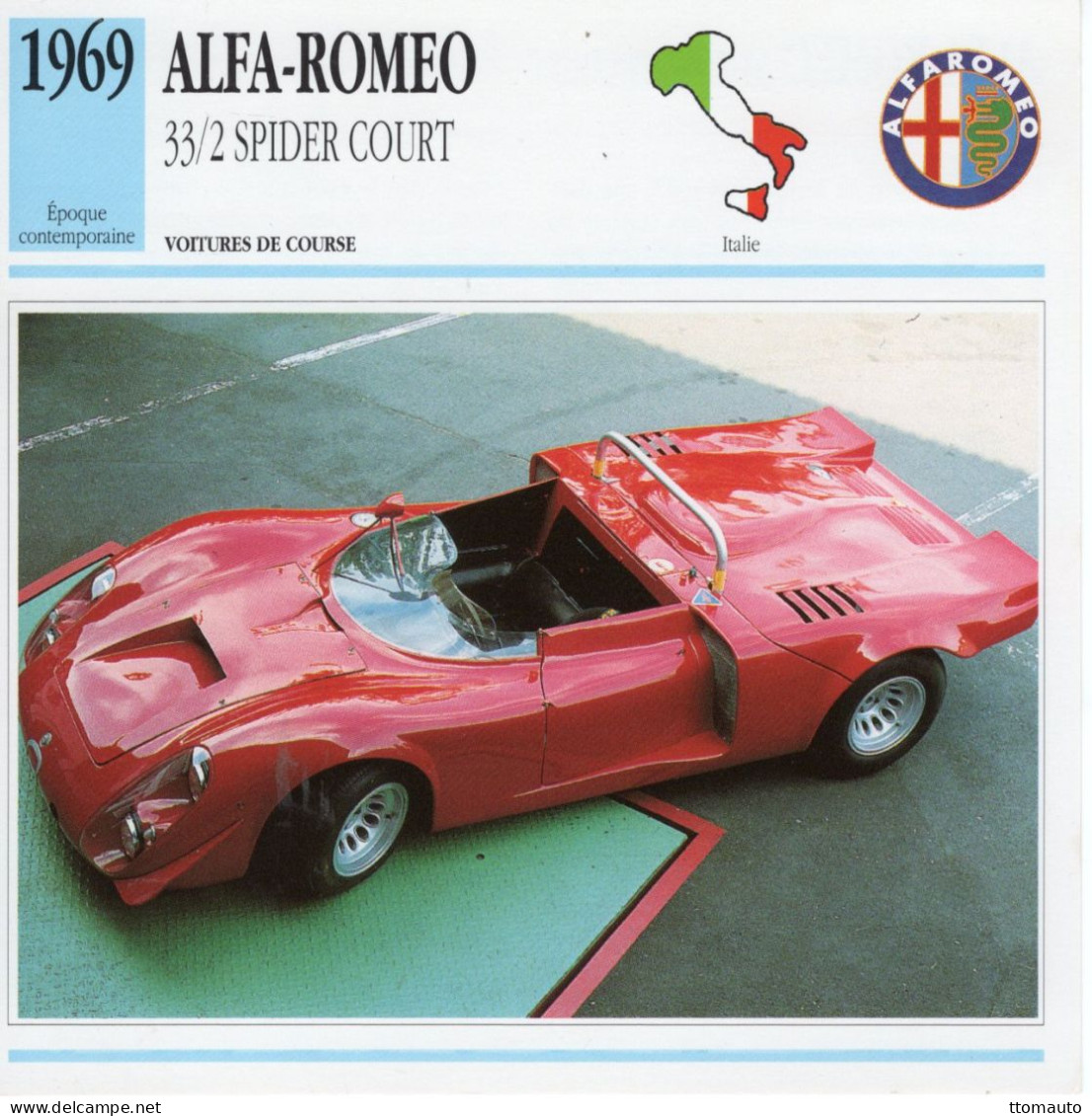 Fiche  -  Voiture De Course -  Alfa Romeo 33/2 Spider Court (1969)   -  Carte De Collection - Voitures