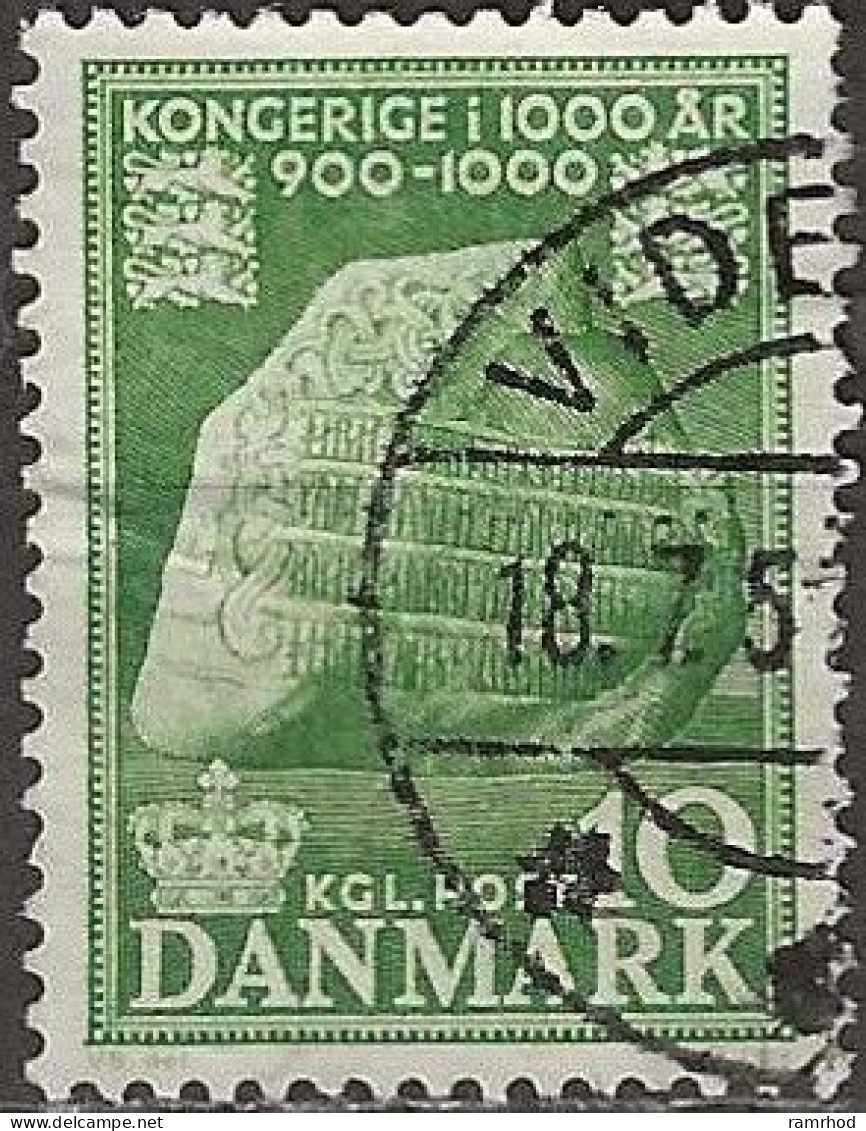 DENMARK 1953 1000 Years Of Danish Kingdom - 10ore Runic Stone At Jelling FU - Usati