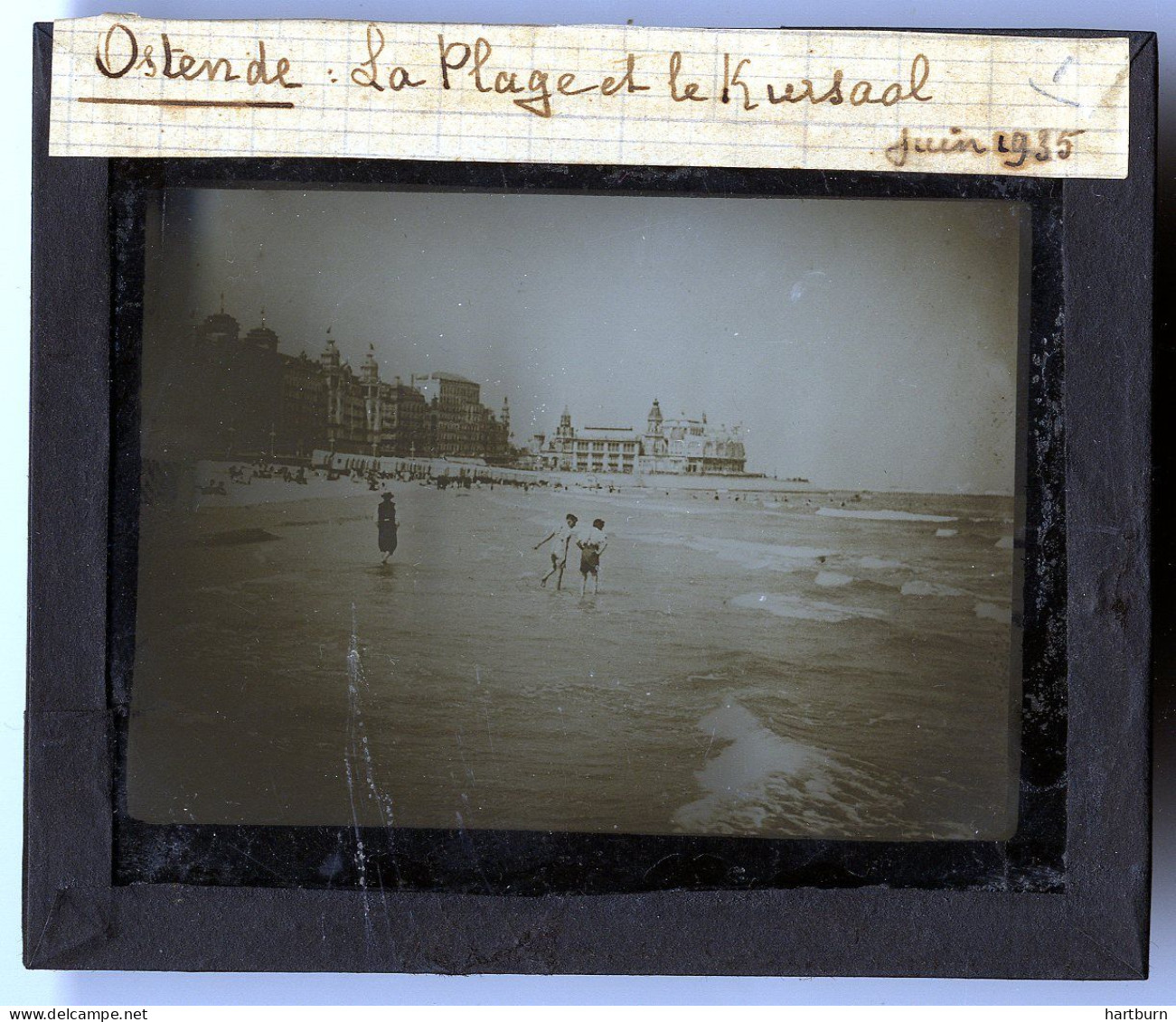 Glasplaat Belgie (10 X 8 Cm)  Badhokjes, Badkarren, Kursaal, Casino, Zeedijk, Oostende - Ostende - Autres & Non Classés