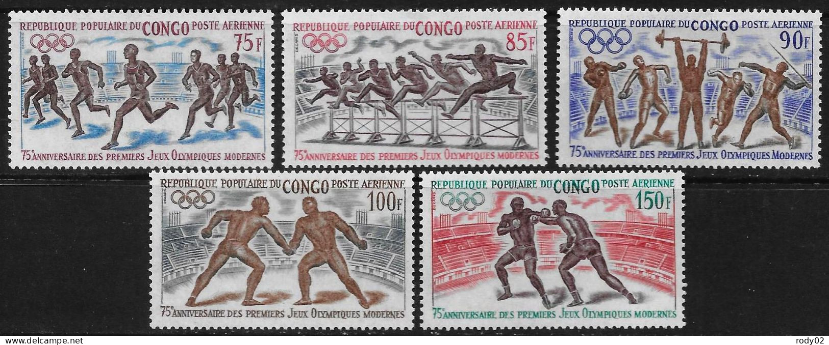 CONGO - 75EME ANNIVERSAIRE DES PREMIERS JEUX OLYMPIQUES MODERNES - PA 129 A 133 - NEUF** MNH - Zomer 1896: Athene