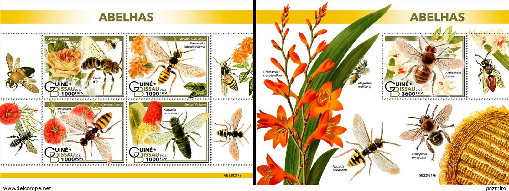 Guinea Bissau 2022, Animals, Bees, 4val In BF +BF - Abeilles