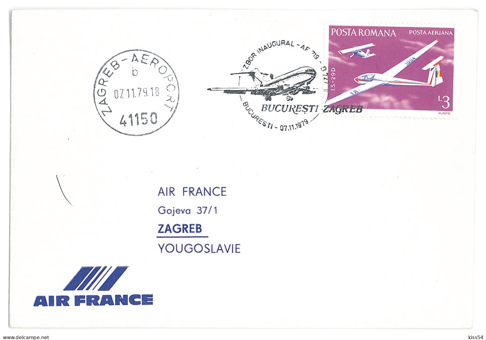 CV 26 - 244 AIRPLANE, Flight Romania-Croatia - Cover - Used - 1979 - Maximumkaarten