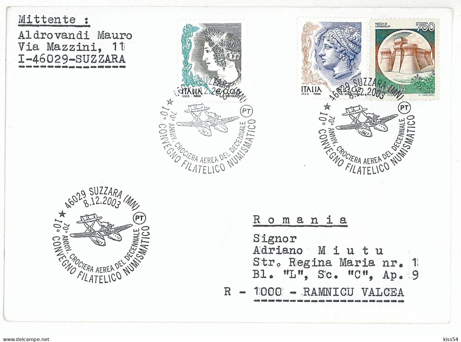 CV 26 - 1065-a AIRPLANE, Italy - Cover - Used - 2003 - Cartes-maximum (CM)