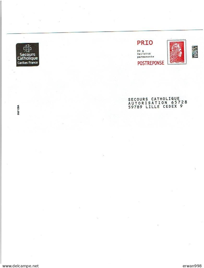 59 LILLE   PAP  Postréponse PRIO - L'Engagée - Secours Catholique 232063   (970) - Prêts-à-poster: Réponse /Marianne L'Engagée