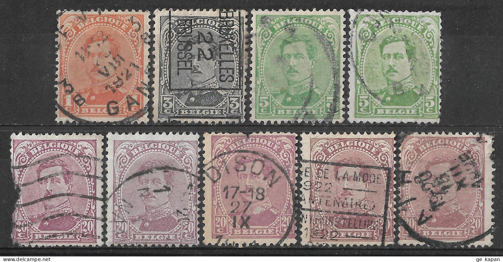 1915 BELGIUM Set Of 9 USED STAMPS (Michel # 113,115V,116,119) CV €2.10 - 1915-1920 Alberto I